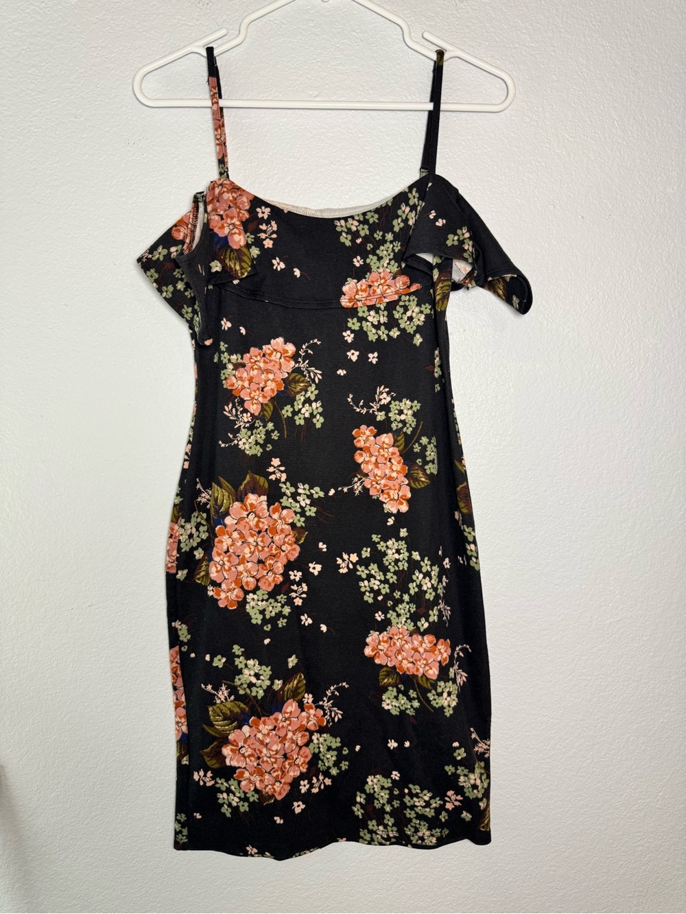 june & hudson Black Mini Dress with Coral Floral Print